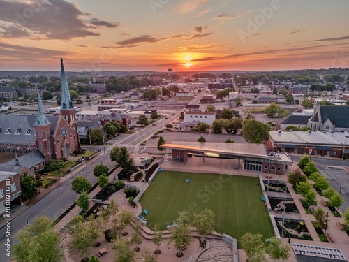 Beautiful aerial view of downtown Clarksville, Tennessee at sunrise
