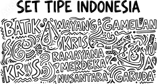 Photos Indonesian Culture Doodle Art: Batik, Wayang, Kris, Gamelan, Garuda  Merdeka Ico