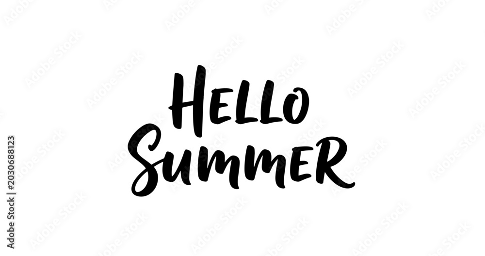 Fototapeta premium Hello summer text in bold brush script centered on white