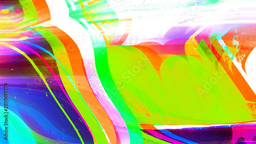 Bild auf Leinwand Abstract digital glitch texture with neon wave warp and scanline artifacts on white background