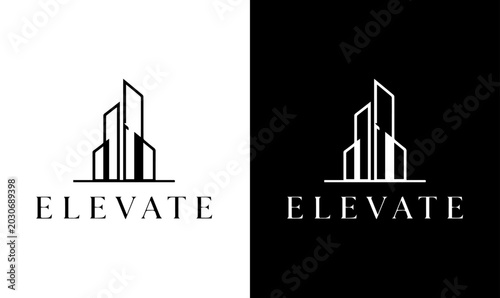 Konstfotografi Elevate real estate building skyline line art logo design vector template