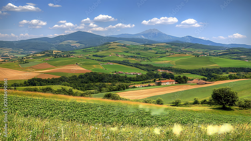Obraz premium Panoramic View of Lush Rolling Hills