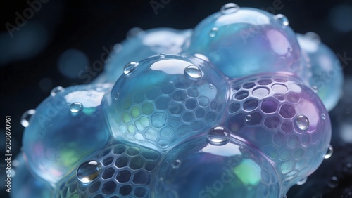 Glowing bubbles with hexagonal patterns