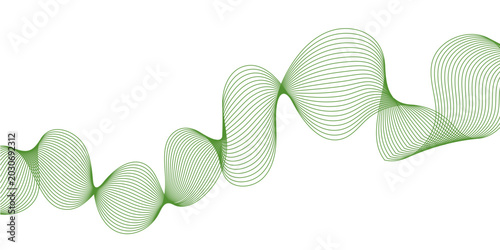 Φωτογραφία Abstract green ribbon wave contour mesh, smooth sinusoidal curve vector, modern