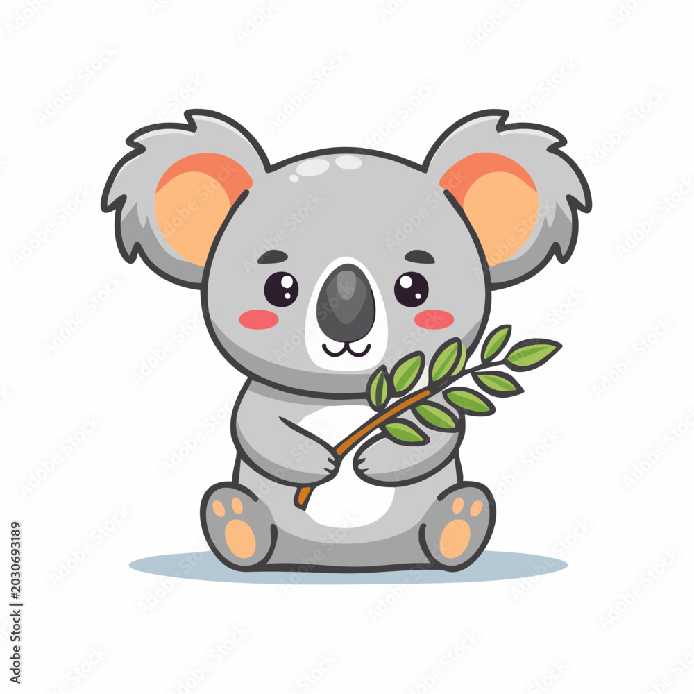 Fototapeta premium Niedlicher Koala mit Eukalyptusblatt
