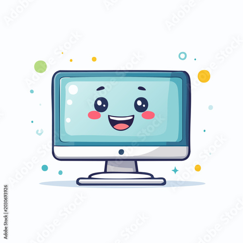 Cute Kawaii Computer Monitor Character with Happy Face