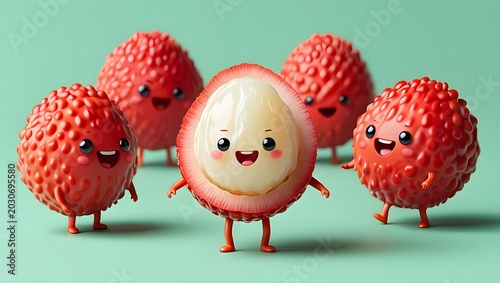 Cute 3D Lychee Mascot Character Illustration isolated on white background