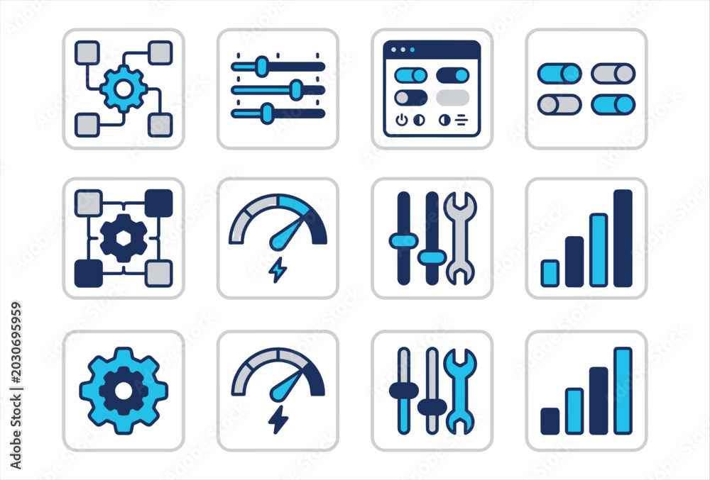 Fototapeta premium Settings Icons Collection – Modern Control Panel Vector Pack