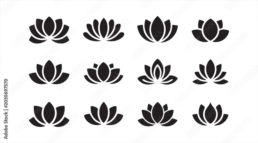 Obraz premium Lotus Flower Icons in Black Silhouette Style