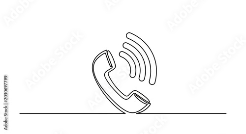 Foto Continuous line drawing of a ringing telephone receiver on a white background