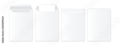 Obraz na płótnie Realistic white business envelope mockup set with open, closed and insert card variations