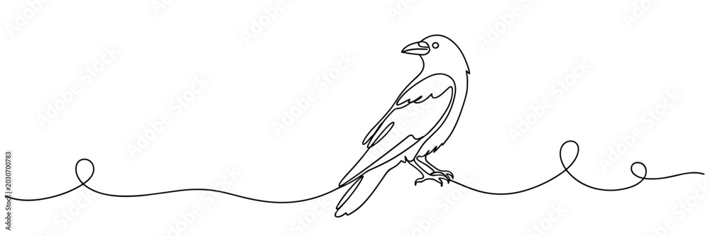 Fototapeta premium Small bird perched on continuous line over white background, none editable strokes