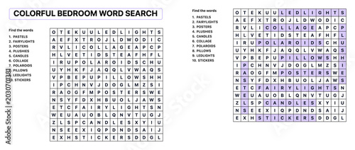 Konstfotografi Colorful bedroom word search puzzle with hidden words and answer key