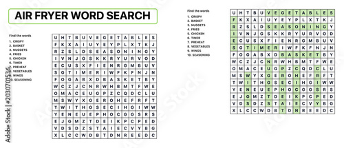 Fotografia Air fryer word search puzzle with highlighted answers and grid