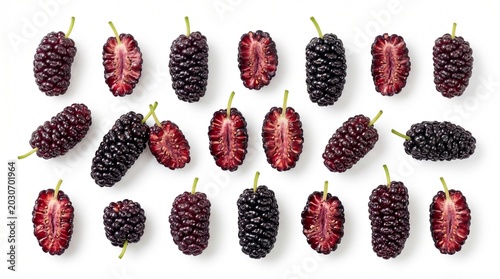 Fresh ripe black and red mulberries