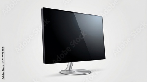 High-end PC monitor on a sleek stand, turned off, on a plain background, for computer, gaming, or office use.
