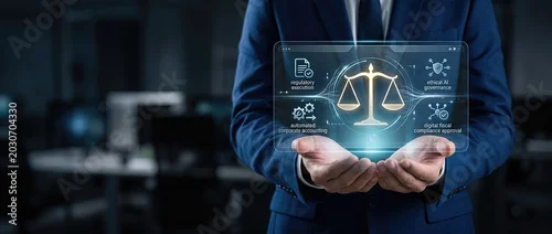 Fototapeta Legal technology innovation virtual law services in modern business environments digital interface professional setting high-tech concept