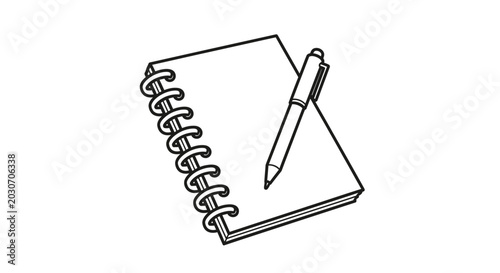 Photos Spiral Notebook and Pen Drawing - Simple Sketch of Writing Supplies