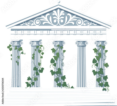 Quadro su tela Classical Greek temple vector illustration, ancient architectural facade with iv