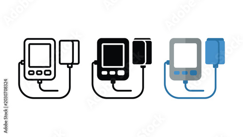 Schilderij op canvas Blood pressure monitor icons set with medical device health care check up vital