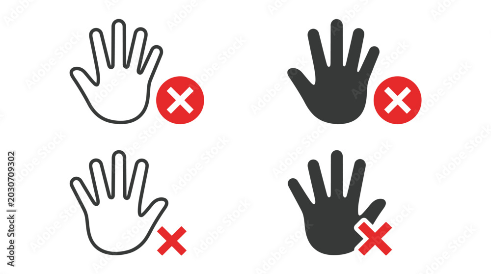 Obraz premium Set of four vector illustrations showing hands with prohibition signs and crosses