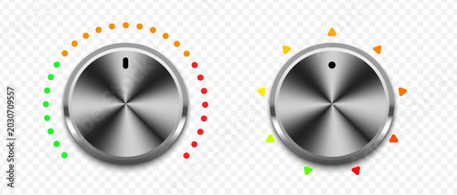 Silver volume control knobs with triangle and dot indicators