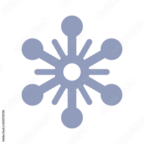 Blue snowflake icon with circular ends, winter season design element, flat vector illustration for holiday decorations and christmas themes