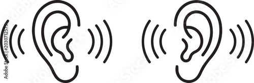 Canvas Print Human ear icons with sound wave vibration lines representing hearing sense and auditory perception isolated on white background symbol
