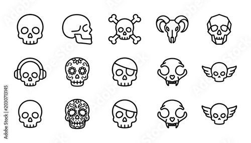 Tableau sur toile Skull Icons Set, Vector Graphics Collection, Macabre Symbols, Halloween Elements