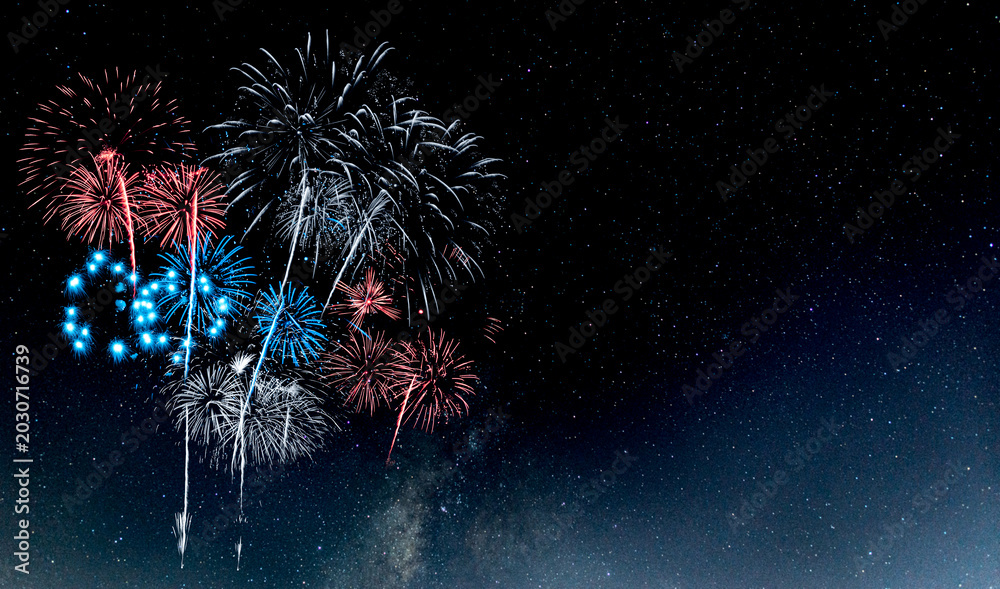 Obraz premium Red and Blue Fireworks on night background