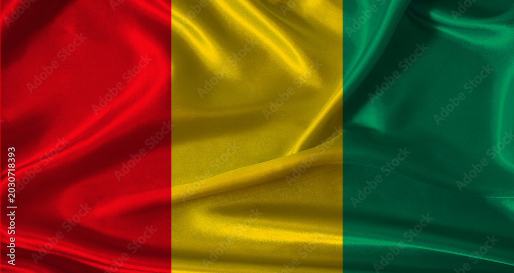 Obraz premium National flag of Guinea with cloth texture. Guinea flag with realistic texture background