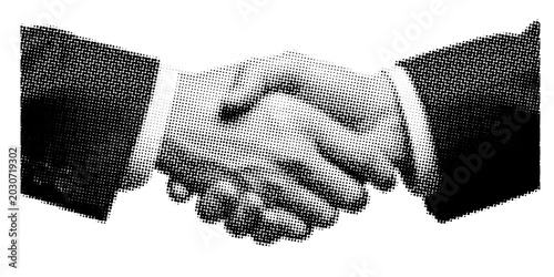 Canvastavla Business handshake, partnership and cooperation concept, halftone style illustra