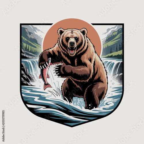 Φωτογραφία Brown bear catching a fish.