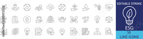 Quadro su tela ESG sustainability and corporate responsibility line icon set
