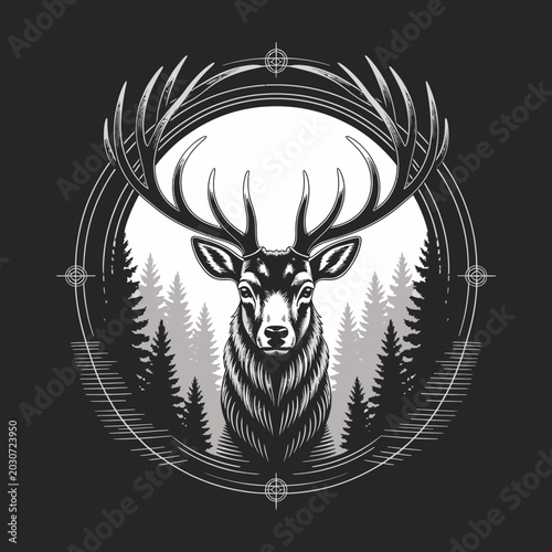 Tableau sur toile Deer with large antlers headshot.
