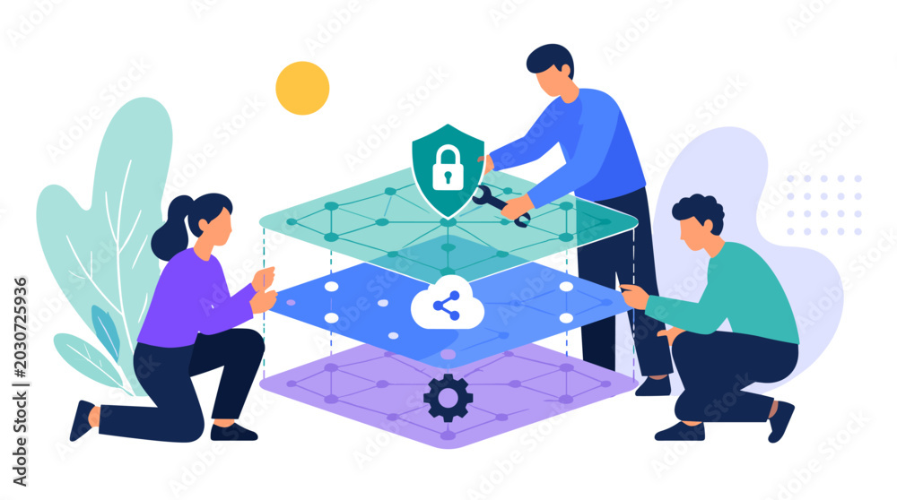 Naklejka premium Team Collaborating On Digital Security Interface Concepts.