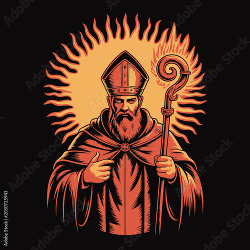 Quadro su tela Bishop in red robe holding staff.