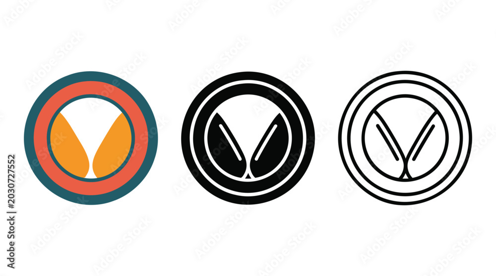 Fototapeta premium Abstract circular leaf logo design icon set in flat black and outline stroke variations.
