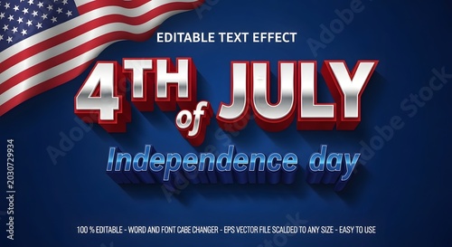 4th of july independence day editable 3d text effect with american flag background