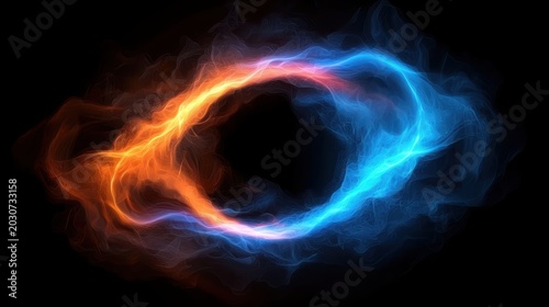 Vibrant abstract swirl of blue and orange colors.