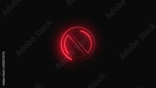 Schilderij op canvas A red neon sign with a line through a circle on a black background