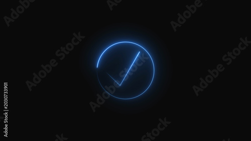 Obraz na płótnie A glowing blue checkmark icon in a dark background