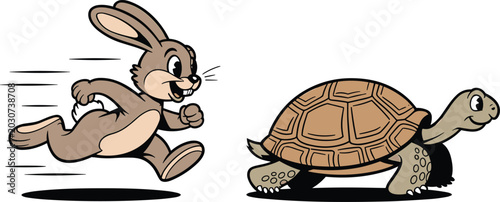 Bild auf Leinwand Vector illustration of cartoon rabbit and tortoise representing the classic fabl