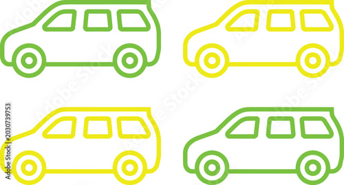 Tableau sur toile Comparison of outlined vehicle drawings with different colored contours