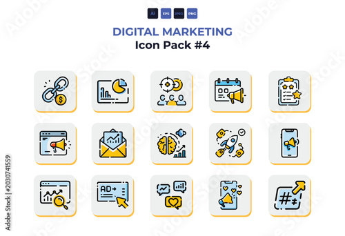Digital marketing icon pack four for advertising and online promotion