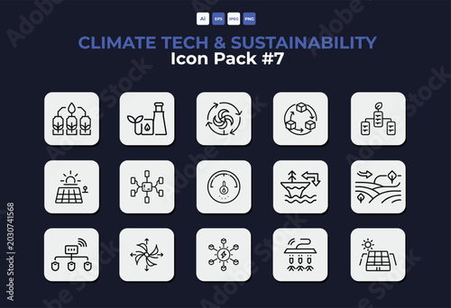 Climate tech and sustainability icon pack for environmental projects