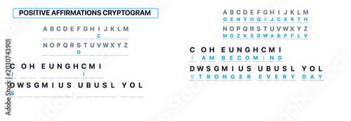 Canvas-taulu Positive affirmations cryptogram with encoded messages on paper