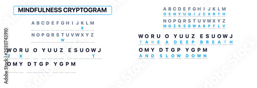 Bilde på lerret Mindfulness cryptogram with relaxing words and puzzle format