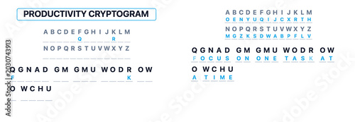 Valokuva Productivity cryptogram puzzle featuring letters and phrases