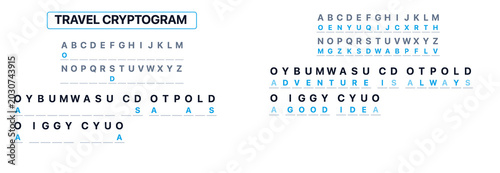 Canvastavla Travel cryptogram puzzle with clues and solved examples